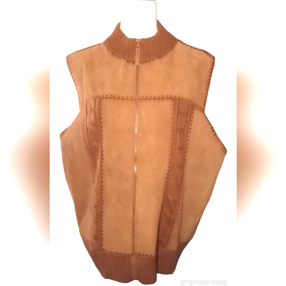 Vintage 70's Designer Studio Original Suede Ramie Tan Women's Sweater Vest 2XL